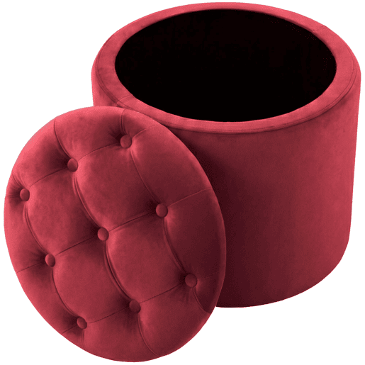Puff De Almacenaje Redondo Pantin Terciopelo Rojo 44X44X42 cm