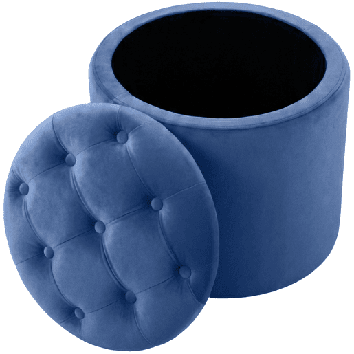 Puff De Almacenaje Redondo Pantin Terciopelo Azul 44X44X42 cm