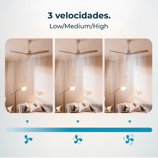 Cecotec Ventoinha de teto de 65 W e 52u2019u2019 com luz LED, comando à distância, 3 velocidades, 3 pás e modo winter-summer. Cecotec Ventoinha de teto de 65 W e 52u2019u2019 com luz LED, comando à distância, 3 velocidades, 3 pás e modo winter-summer.
