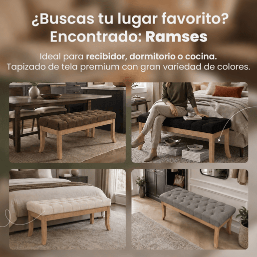 Banco Ramses tapizado en tela con estructura de madera clara Gris 38X100X46 cm Banco Ramses tapizado en tela con estructura de madera clara Gris 38X100X46 cm