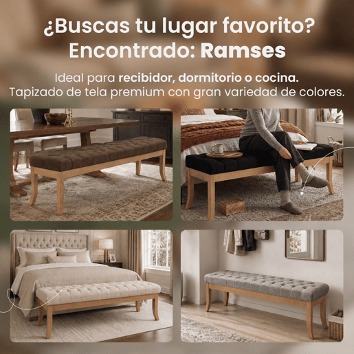 Banco Ramses tapizado en tela con estructura de madera clara Gris oscuro 38X150X46 cm Banco Ramses tapizado en tela con estructura de madera clara Gris oscuro 38X150X46 cm