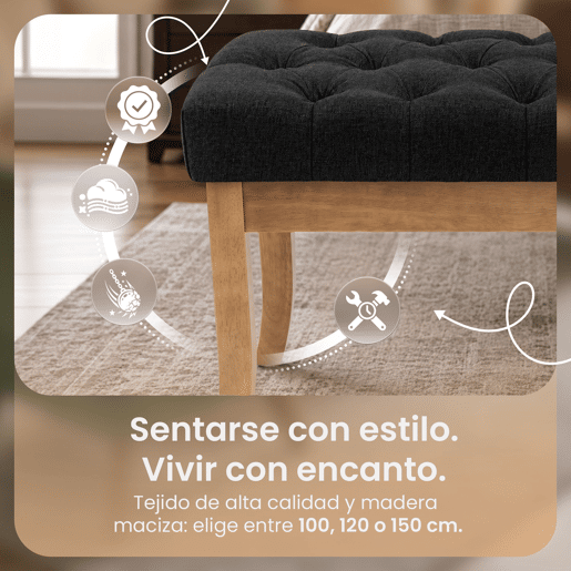 Banco Ramses tapizado en tela con estructura de madera clara Gris oscuro 38X150X46 cm Banco Ramses tapizado en tela con estructura de madera clara Gris oscuro 38X150X46 cm