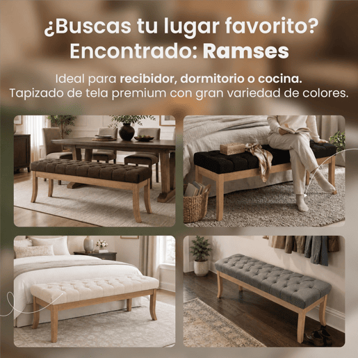 Banco Ramses tapizado en tela con estructura de madera clara Gris 38X120X46 cm Banco Ramses tapizado en tela con estructura de madera clara Gris 38X120X46 cm