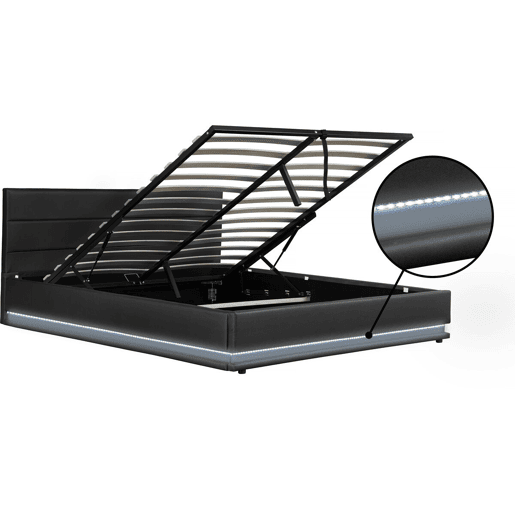 Cama LED com baú Anastasia - 140 x 190 cm - Preto