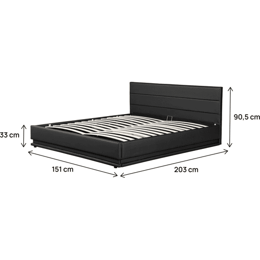 Cama LED com baú Anastasia - 140 x 190 cm - Preto
