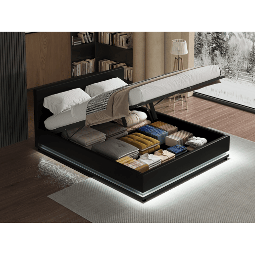 Cama LED com baú Anastasia - 140 x 190 cm - Preto