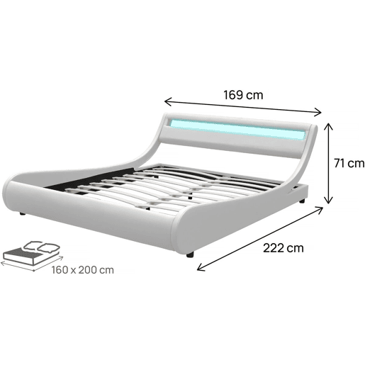 Cama LED atacha - 160 x 200 cm - Branca