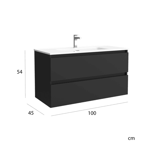 Móvel de banheiro Bequia 100 cm Preto Mate | Lavatório em porcelana | Salgar Móvel de banheiro Bequia 100 cm Preto Mate | Lavatório em porcelana | Salgar
