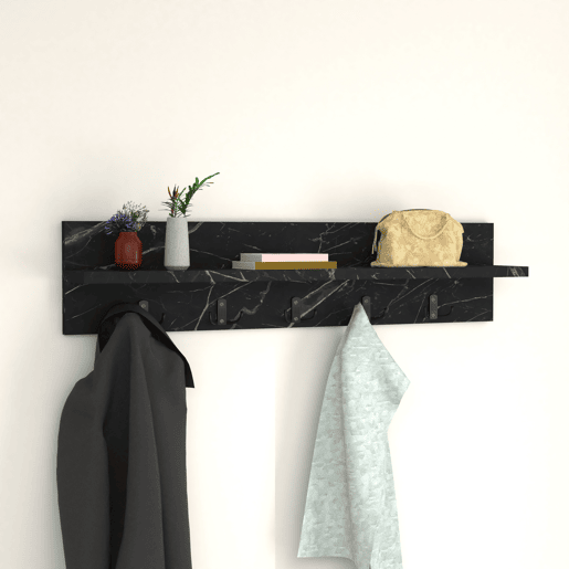 Bengaleiro de parede Hammarö aglomeradoplástico 80 x 13 x 18 cm mármore preto en.casa