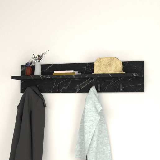 Bengaleiro de parede Hammarö aglomeradoplástico 80 x 13 x 18 cm mármore preto en.casa