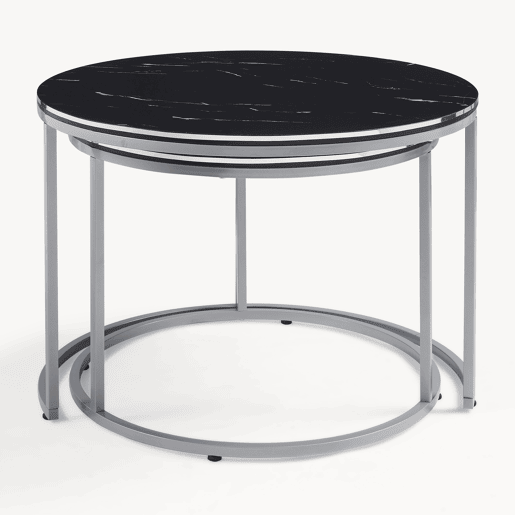 Conjunto de 2 mesas de centro Skagen 50xØ 70 cm - Mármore preto  Prateado en.casa