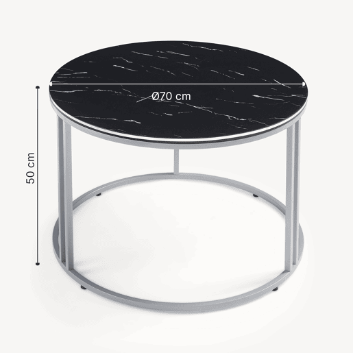 Mesa de centro Aulum redonda 50xØ70 cm - Mármore preto e prateado en.casa Mesa de centro Aulum redonda 50xØ70 cm - Mármore preto e prateado en.casa