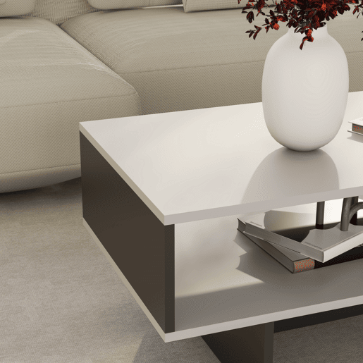 Mesa de centro Mjölby em aglomerado 37 x 80 x 45 cm - Brancoantracite en.casa Mesa de centro Mjölby em aglomerado 37 x 80 x 45 cm - Brancoantracite en.casa