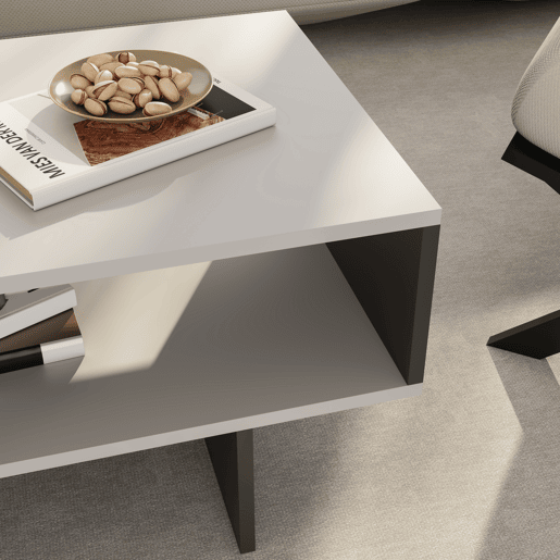 Mesa de centro Mjölby em aglomerado 37 x 80 x 45 cm - Brancoantracite en.casa Mesa de centro Mjölby em aglomerado 37 x 80 x 45 cm - Brancoantracite en.casa