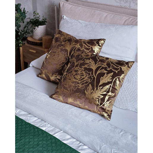 Conjunto de 2 almofadas decorativas DAFFODIL Veludo 45 x 45 cm Castanho Padrão floral Conjunto de 2 almofadas decorativas DAFFODIL Veludo 45 x 45 cm Castanho Padrão floral