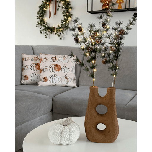 Conjunto de 2 almofadas decorativas CUCURBITA Veludo 45 x 45 cm Creme Padrão de plantas