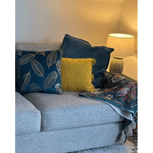 Conjunto de 2 almofadas decorativas FREESIA Veludo 45 x 45 cm Azul esverdeado Padrão de plantas