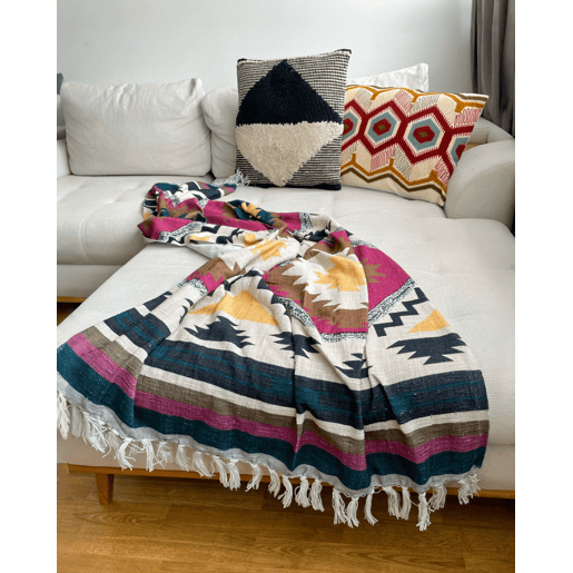 Almofada decorativa KHORA Algodão 50 x 50 cm Preto Padrão geométrico