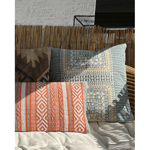 Conjunto de 2 almofadas decorativas INULA Algodão 30 x 50 cm Laranja Padrão geométrico