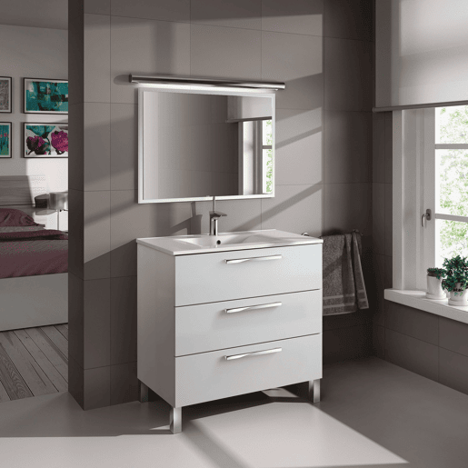 Móvel de casa de banho branco Athena 3 gavetas + espelho Branco brilhante 80 x 86 x 45cm cm