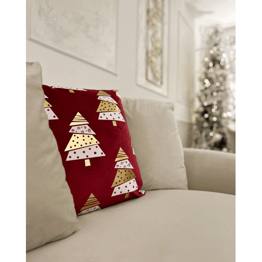 Conjunto de 2 almofadas decorativas GOLDSPRUCE Veludo 45 x 45 cm Vermelho Padrão natalicio