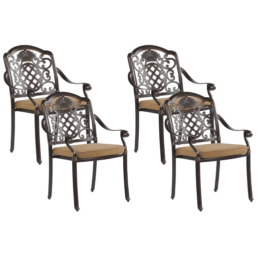 Conjunto de refeições de jardim 4 lugares SALENTO com guarda-sol (16 opções) Metal Castanho escuro Conjunto de refeições de jardim 4 lugares SALENTO com guarda-sol (16 opções) Metal Castanho escuro