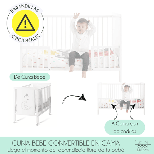 Berço Indi com colchão Morfeo, branco e madeira de faia + protetor de colchão Berço Indi com colchão Morfeo, branco e madeira de faia + protetor de colchão