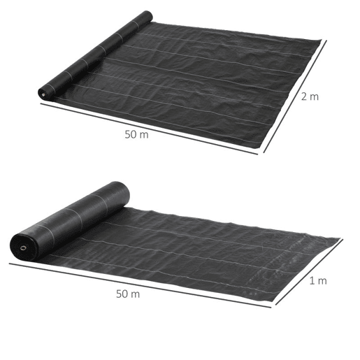 Outsunny Rolo de Malha Anti-Ervas 2x50 m Malha Geotêxtil 130 gm² para Controlo de Ervas Daninhas de Jardim Malha Anti-Ervas Preta