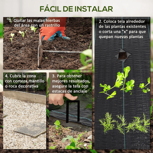 Outsunny Rolo de Malha Anti-Ervas 2x50 m Malha Geotêxtil 130 gm² para Controlo de Ervas Daninhas de Jardim Malha Anti-Ervas Preta