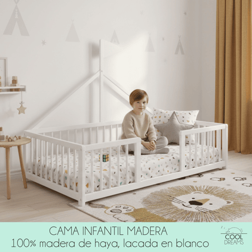 Cama tepee Apache Wonderland Montessori 140x70 em madeira de faia e cor branca