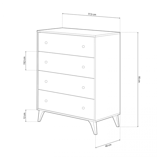 Cómoda Iconic Blanco Artik (Blanco Mate) - Negro 77,5 x 95 x 40 cm