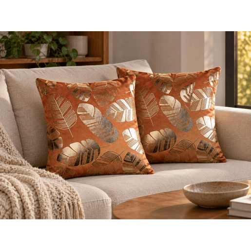 Conjunto de 2 almofadas decorativas SUNFLOWER Veludo 45 x 45 cm Laranja Padrão de plantas Conjunto de 2 almofadas decorativas SUNFLOWER Veludo 45 x 45 cm Laranja Padrão de plantas