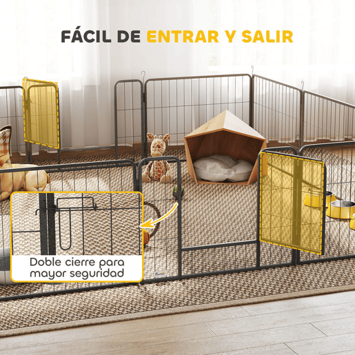 PawHut Parque para Cães com 12 Painéis Recinto para Animais de Estimação Modular com 2 Portas para Interior e Exterior Aço 80x60 cm Preto
