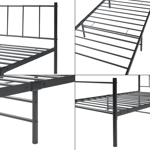 Cama individual Laos com colchão de espuma fria 90 x 200 cm e estrado metálico - Preto en.casa.