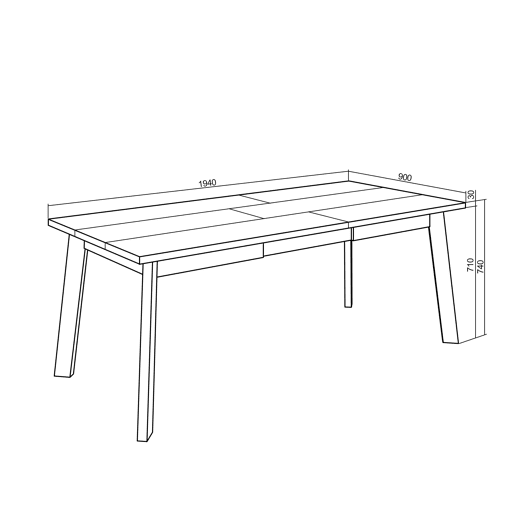 Mesa Sala de Jantar, Mesa Cozinha, 194x90x75cm, Para 10 pessoas, Pés de madeira, Preto e Carvalho Mesa Sala de Jantar, Mesa Cozinha, 194x90x75cm, Para 10 pessoas, Pés de madeira, Preto e Carvalho