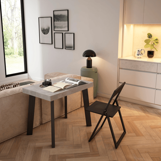 Mesa Consola Extensível, Cozinha, Sala de jantar, 222x90x73cm, Para 10 pessoas, Pés de madeira, Estilo moderno, Cimento Mesa Consola Extensível, Cozinha, Sala de jantar, 222x90x73cm, Para 10 pessoas, Pés de madeira, Estilo moderno, Cimento