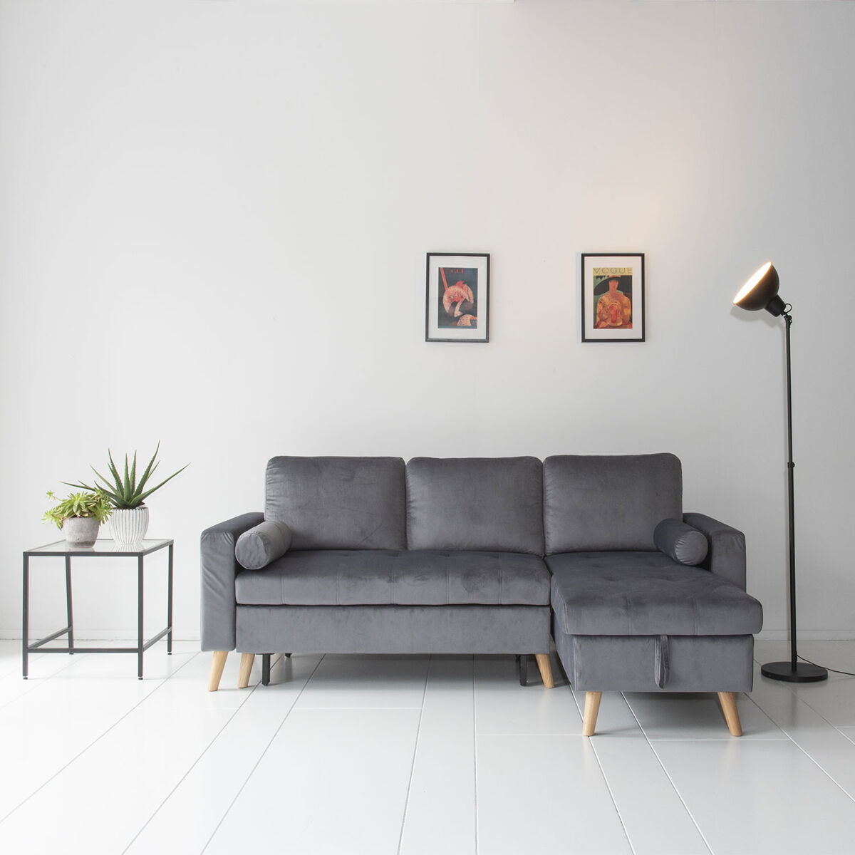 Sofá convertible JAMES 3 plazas en terciopelo gris - Conforama