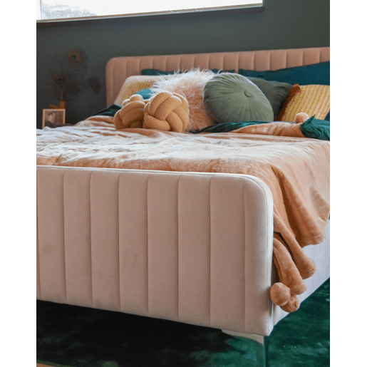 Cama Veludo LUNAN 180 x 200 cm Rosa pastel