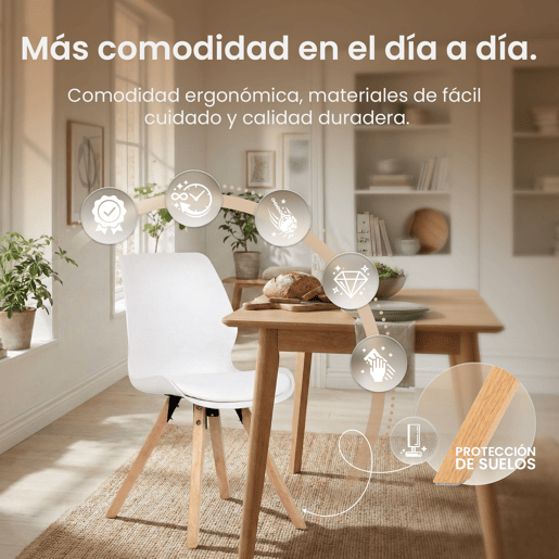 Set de 4 sillas Luna Plástico Blanco 58X49X87.5 cm
