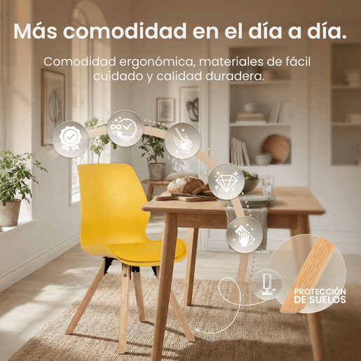 Set de 4 sillas Luna Plástico Amarillo 58X48X87 cm