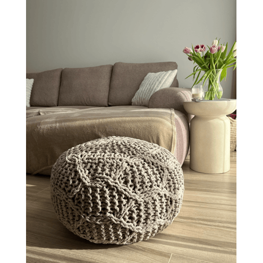 Pufe Macramé TRIMAN Algodão Taupe 50 cm 50 cm 35 cm