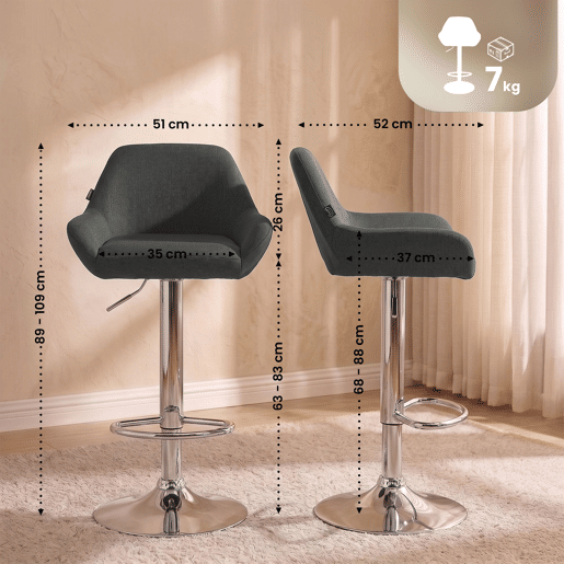 Juego de 2 taburetes de bar Braga tela Gris oscuro 52X51X89 cm Juego de 2 taburetes de bar Braga tela Gris oscuro 52X51X89 cm