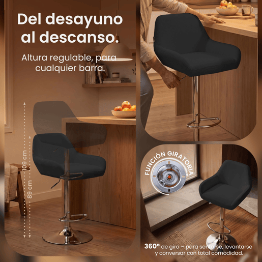 Juego de 2 taburetes de bar Braga tela Gris oscuro 52X51X89 cm Juego de 2 taburetes de bar Braga tela Gris oscuro 52X51X89 cm