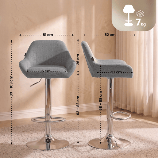 Set de 2 taburetes de bar Braga de tela Gris 52X51X89 cm Set de 2 taburetes de bar Braga de tela Gris 52X51X89 cm
