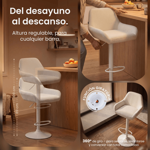 Juego de 2 taburetes de bar Braga tela Crema 52X51X89 cm Juego de 2 taburetes de bar Braga tela Crema 52X51X89 cm