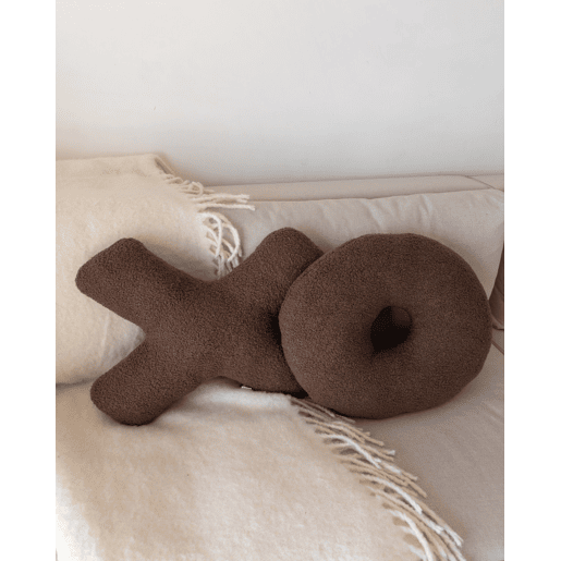 Conjunto de 2 almofadas decorativas HESPERIS Bouclé Castanho Sólido