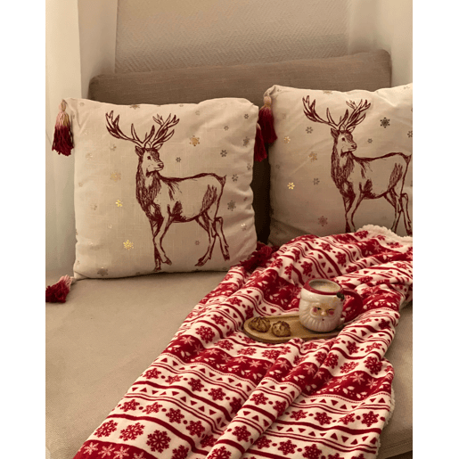 Conjunto de 2 almofadas decorativas VALLOTA Algodão 45 x 45 cm Branco Padrão natalicio