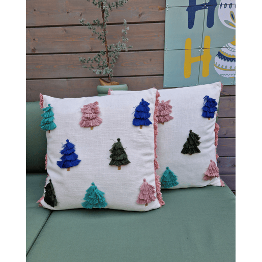 Conjunto de 2 almofadas decorativas SKIMMIA Algodão 45 x 45 cm Branco Padrão natalicio
