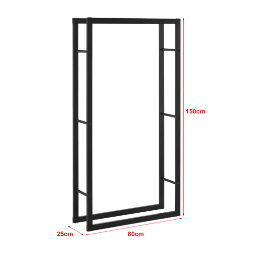 Suporte para lenha Täby em aço 80 x 25 x 150 cm preto en.casa Suporte para lenha Täby em aço 80 x 25 x 150 cm preto en.casa
