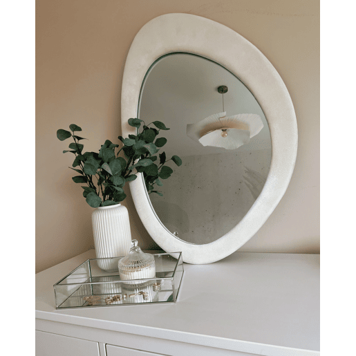 Espelho AUDES 60 cm 90 cm Veludo Branco creme